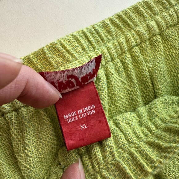 Womens Lime Green Pant Set Cotton Toofan Wide Leg Large Weave Pockets Resort - Picture 13 of 16